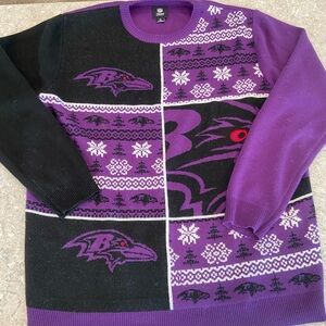 Baltimore Ravens NFL Purple and Black Crewneck Ugly Christmas Sweater-XL